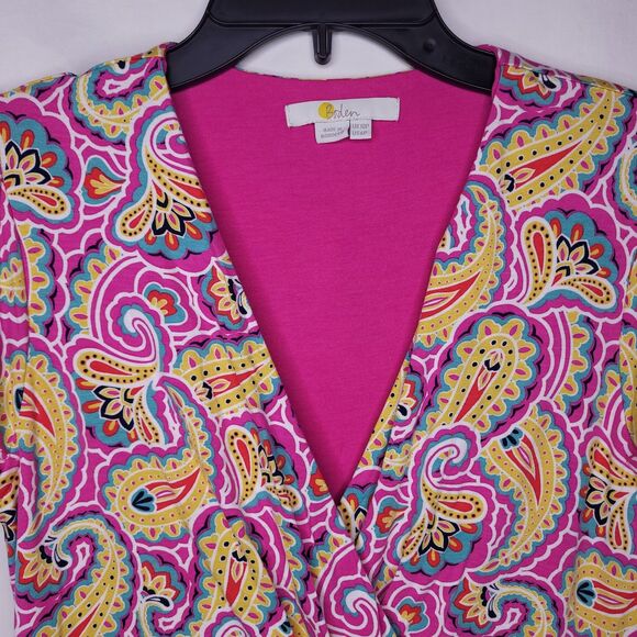 Boden Dress 6P Paisely Pink, Yellow Faux Wrap Evangeline Waist Tie AOP - Picture 2 of 12
